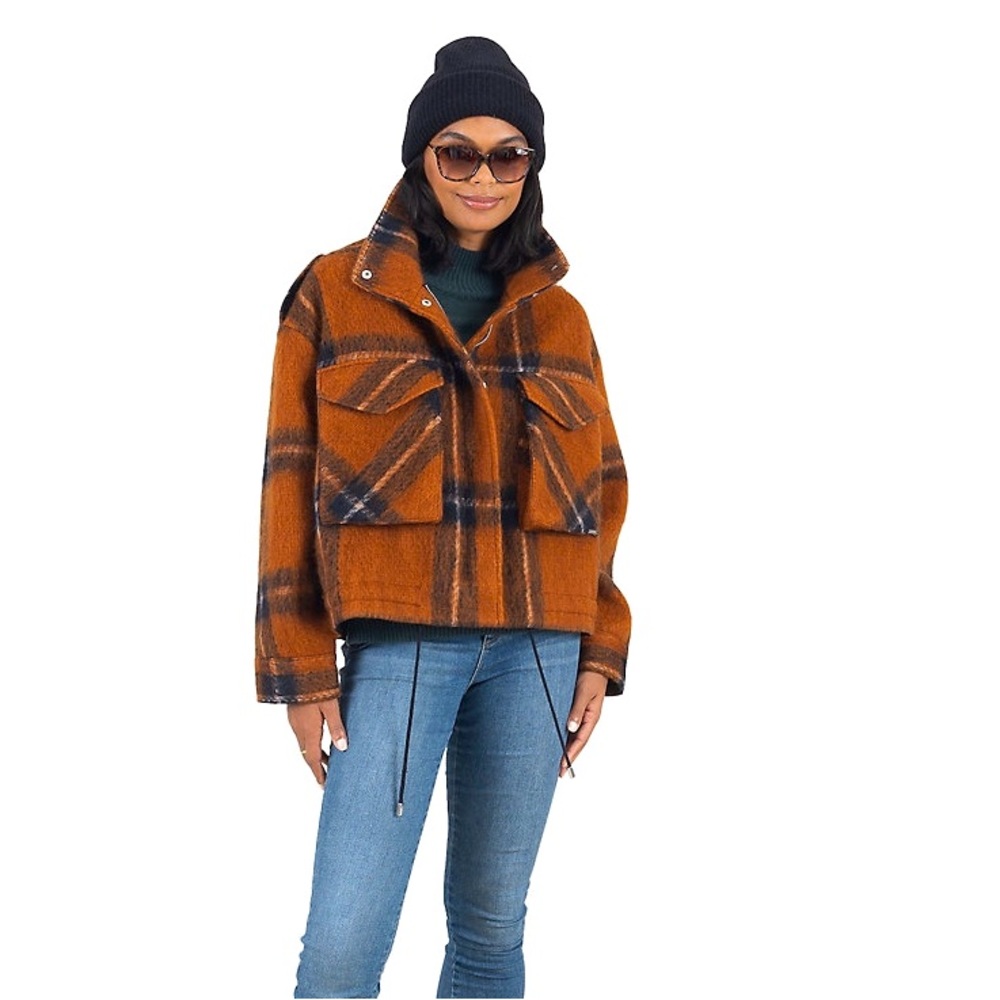 Nine West Bomber Shacket - Plaid Brown / Black